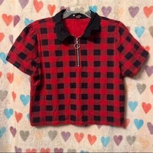 Hot Topic Plaid Collar Crop Top Red Black Plus Size